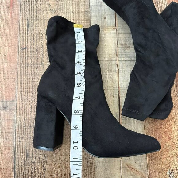 Nasty Gal Black Faux Suede Block Heel Pointed Toe Sock Boots Size 6 - Picture 6 of 12